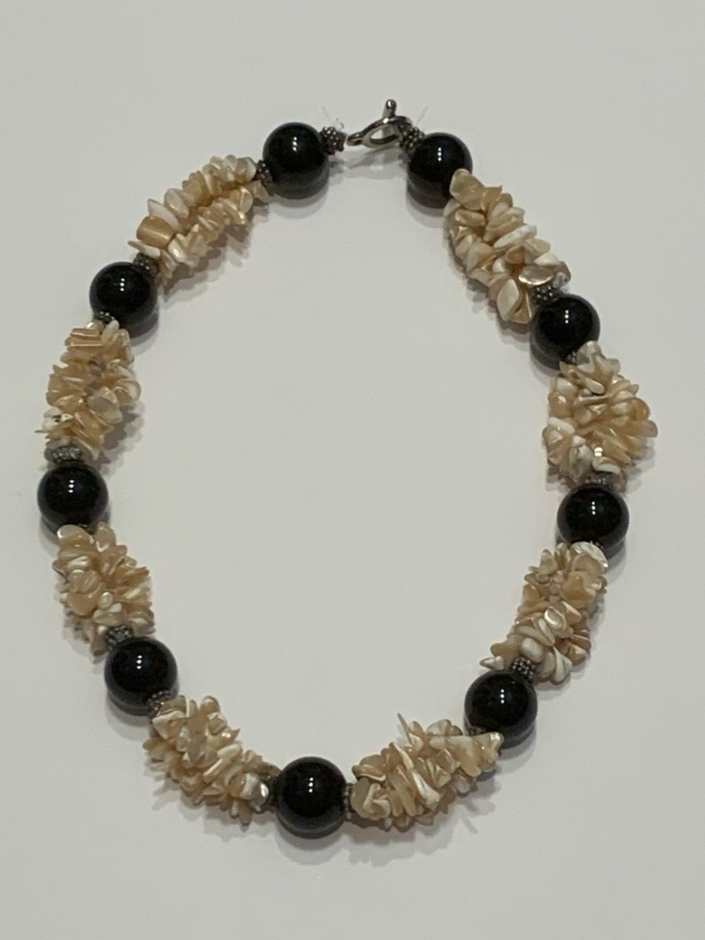 Boho tribal Bone stone Black cream beaded bauble statement necklace resort wear